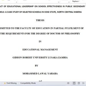 IMPACT OF EDUCATIONAL LEADERSHIP ON SCHOOL EFFECTIVENESS IN PUBLIC SECONDARY SCHOOLS